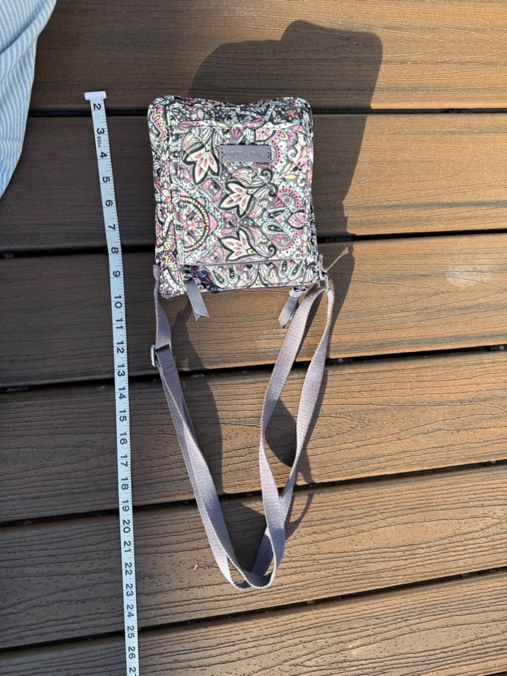Vera Bradley Gray Paisley Quilted Crossbody with Pink & Mint Accents - Picture 2 of 4
